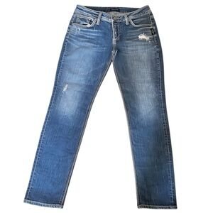 Silver Boyfriend Jeans Women's Classic Blue Straight Leg Jeans Mid-Rise 29-30/29